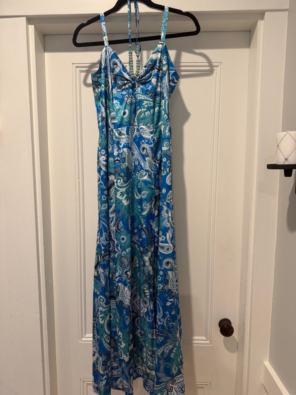 Boston Proper Blue Paisley Maxi Dress with Teal Accents